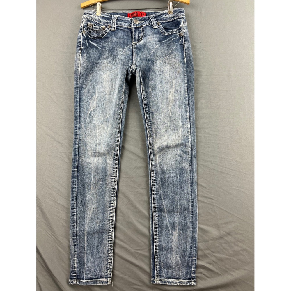 Zanadi Jeans Womens 9 Skinny Blue Embroidered Rhinestone Pockets Low Rise Good